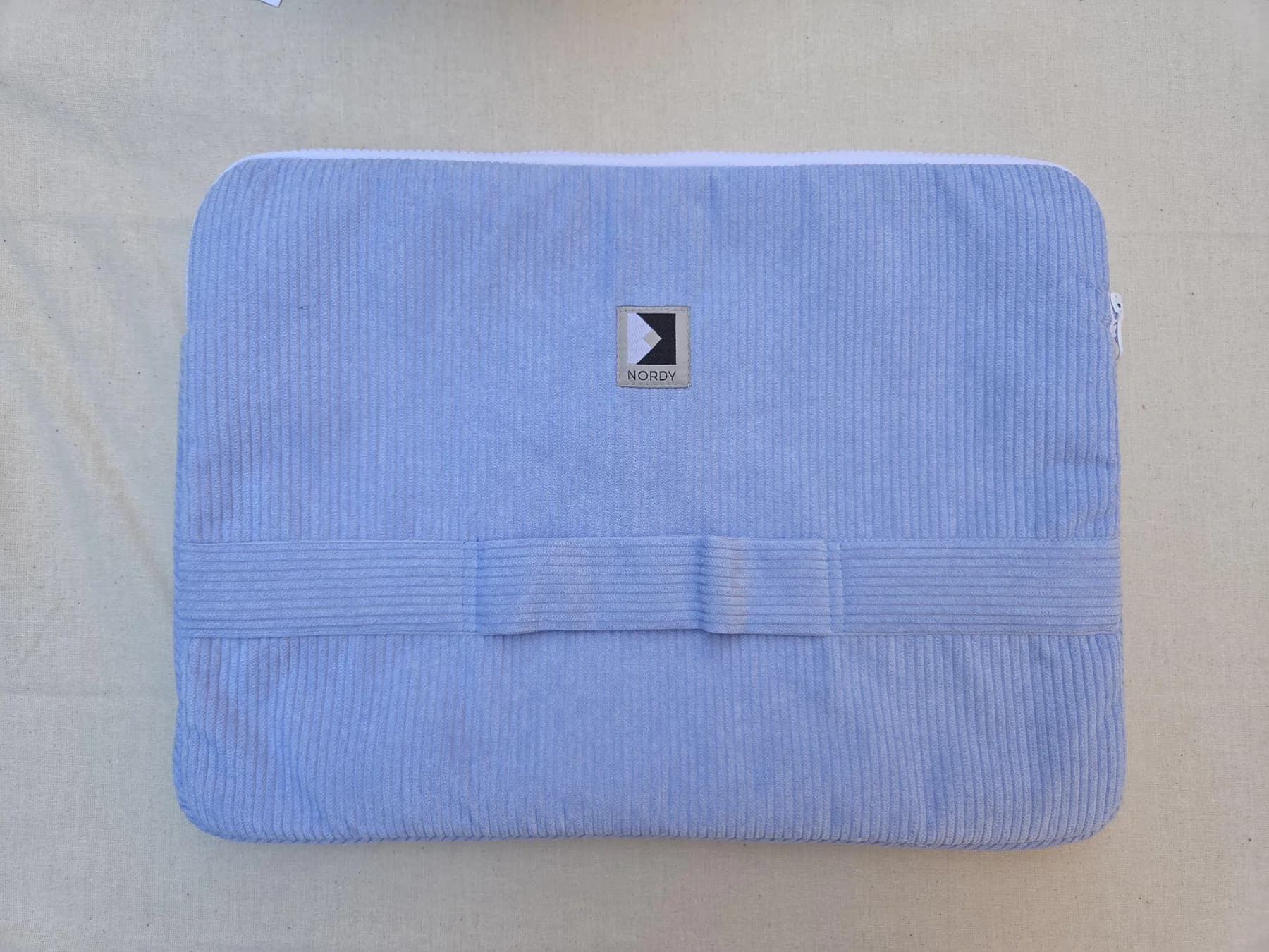 Blue corduroy laptop sleeve – front view